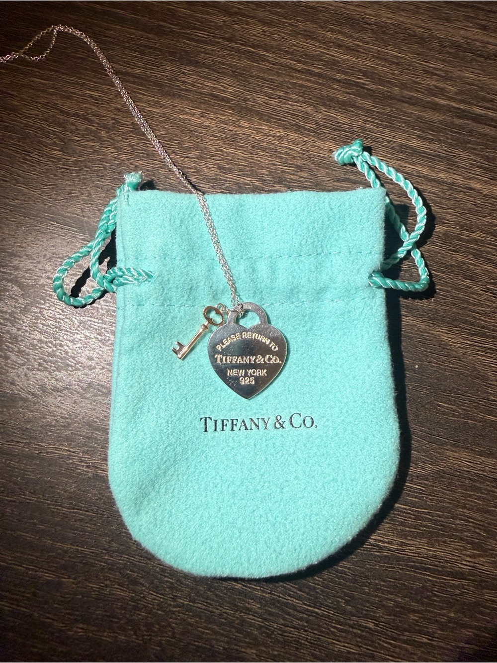 Tiffany & Co. Silver Heart Tag Necklace with Key Charm